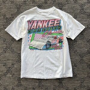 Vintage Racing Shirt Men's Large White Yankee Dirt Track Classic 90s